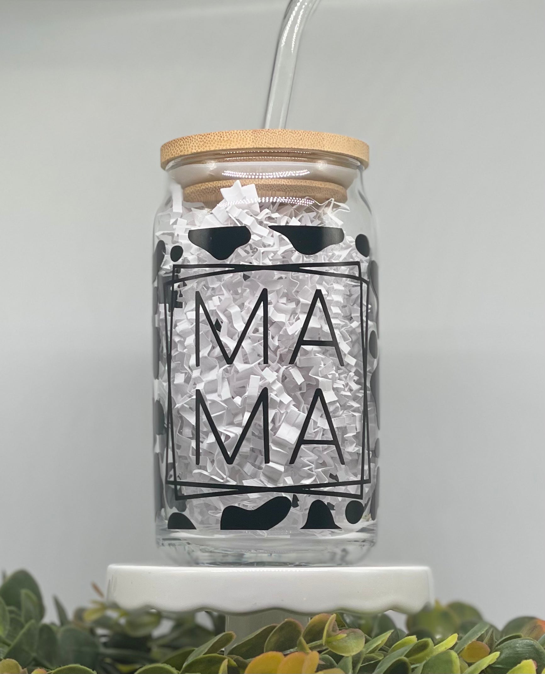 Mama Needs Coffee Glass Beer Can Cup With Bamboo Lid and Metal 