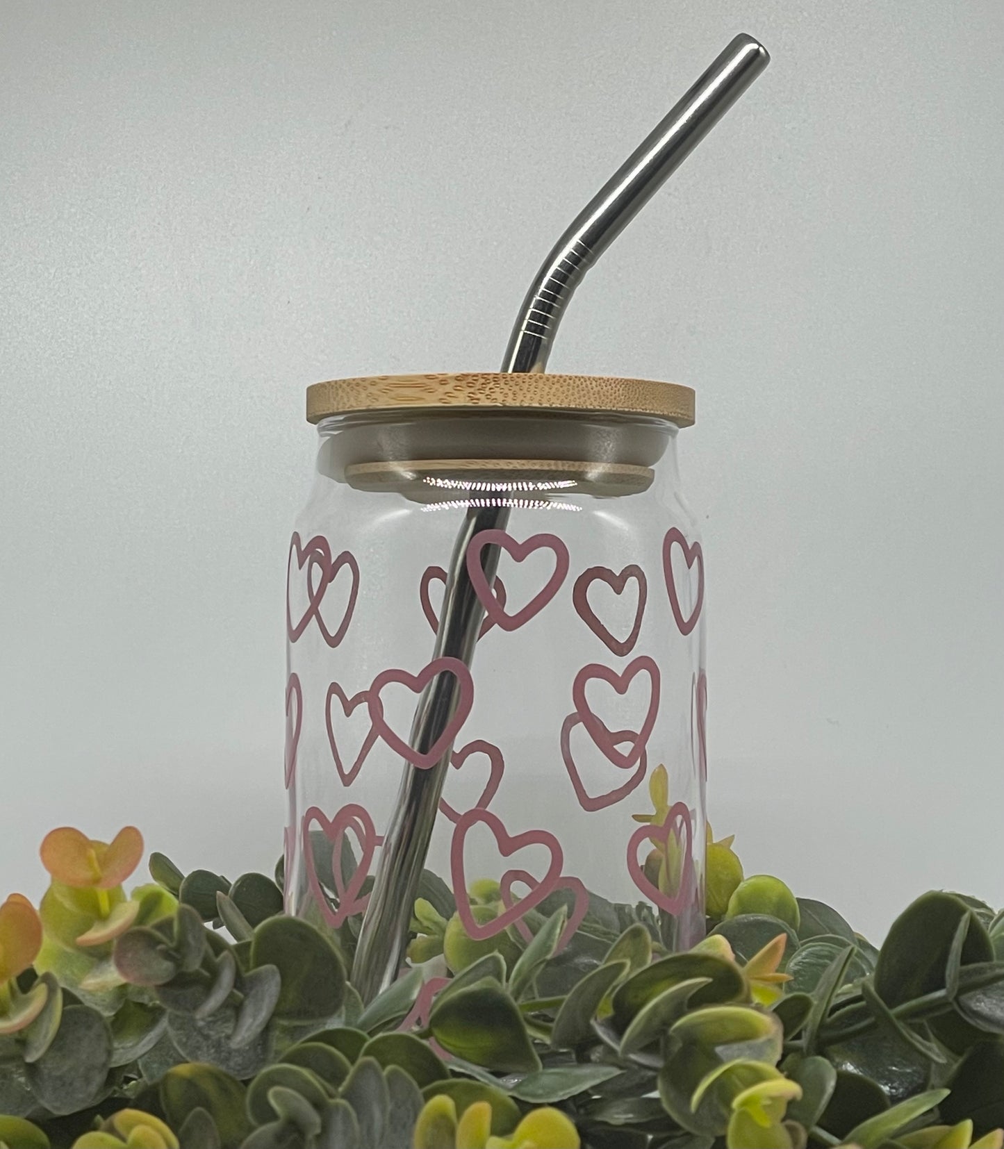 Hearts Glass Cup, Valentines Cup, Iced Coffee Cup, Beer Can