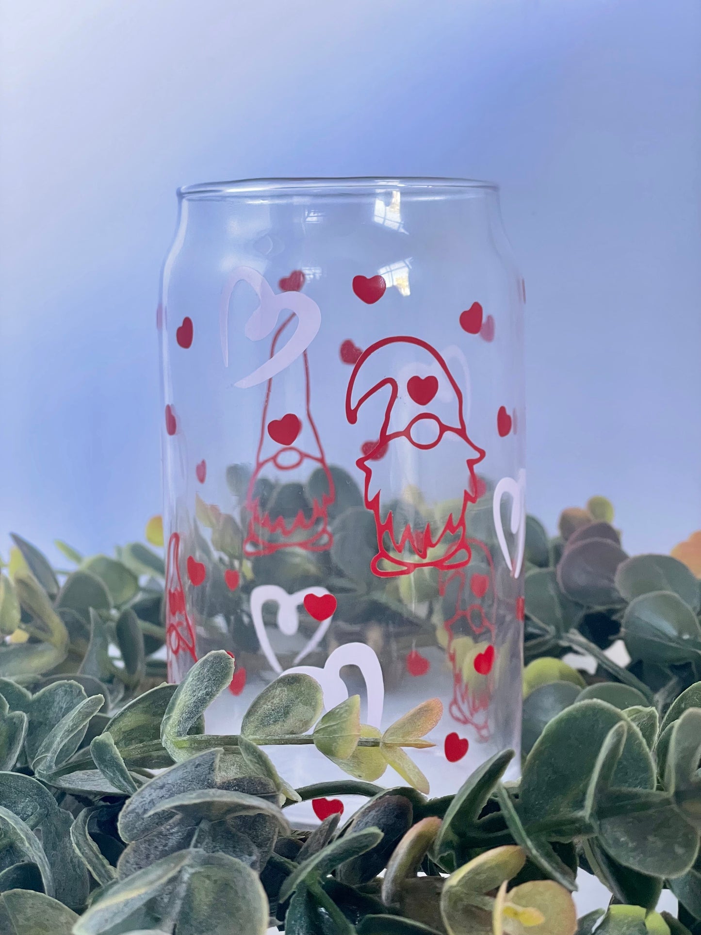 Gnome Valentines Day Cup, Color Changing, Glass Cup, Iced Coffee Cup, Beer Can