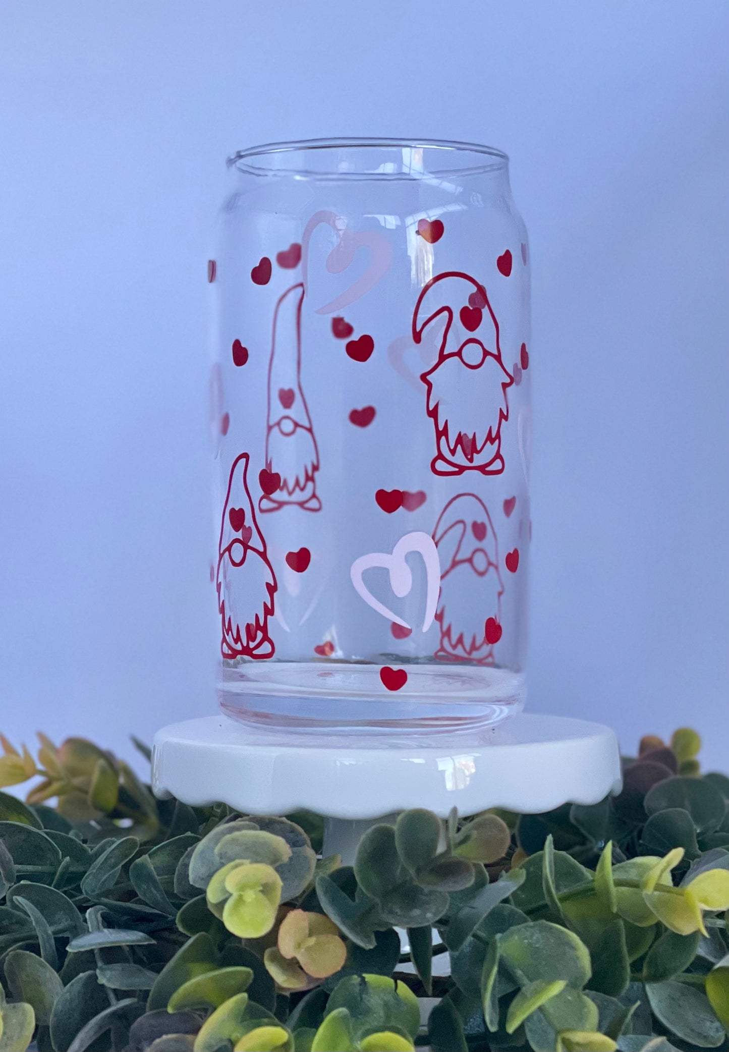 Gnome Valentines Day Cup, Color Changing, Glass Cup, Iced Coffee Cup, Beer Can