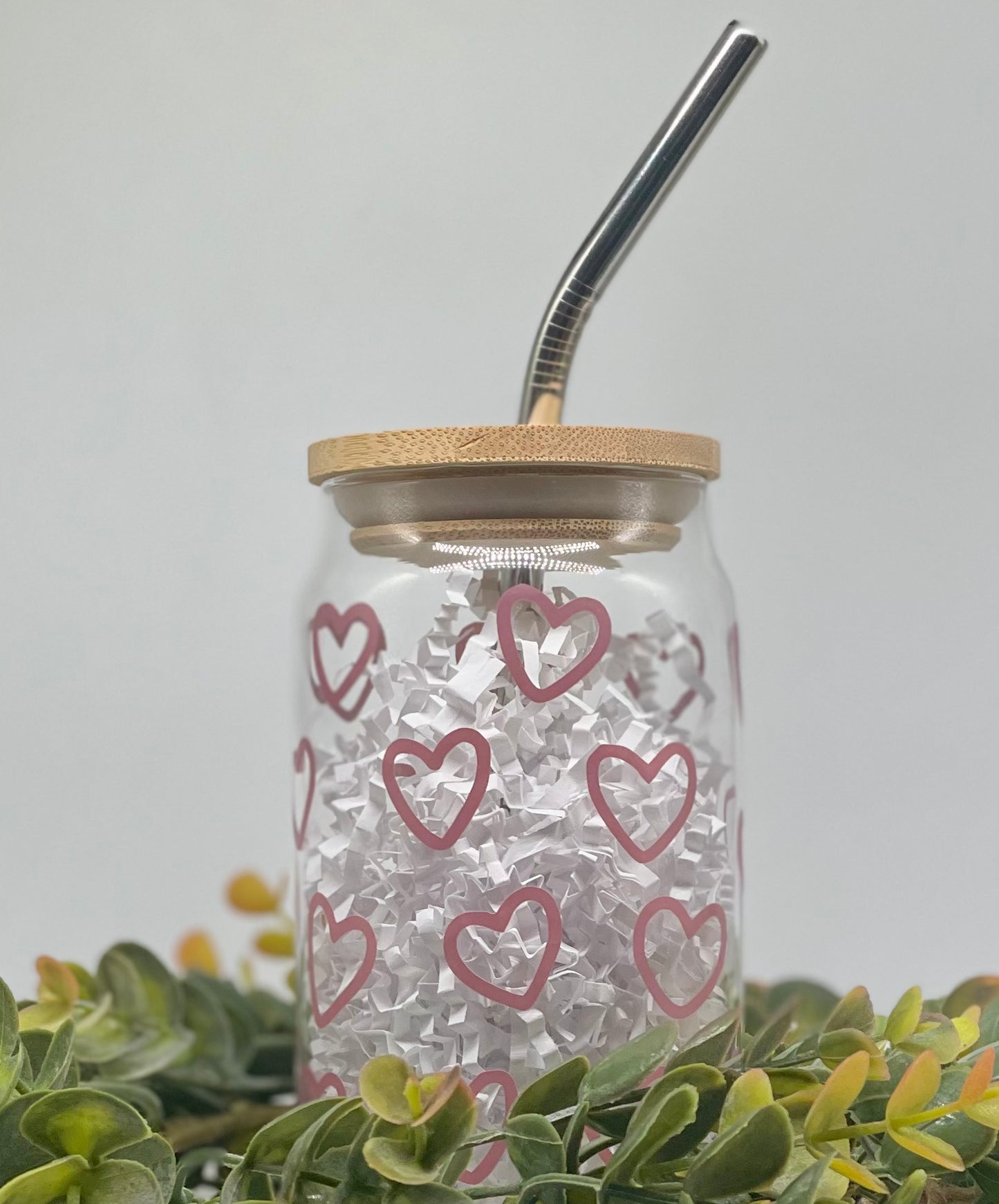 Hearts Glass Cup, Valentines Cup, Iced Coffee Cup, Beer Can