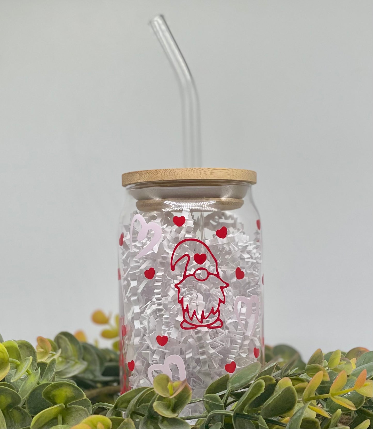 Gnome Valentines Day Cup, Color Changing, Glass Cup, Iced Coffee Cup, Beer Can