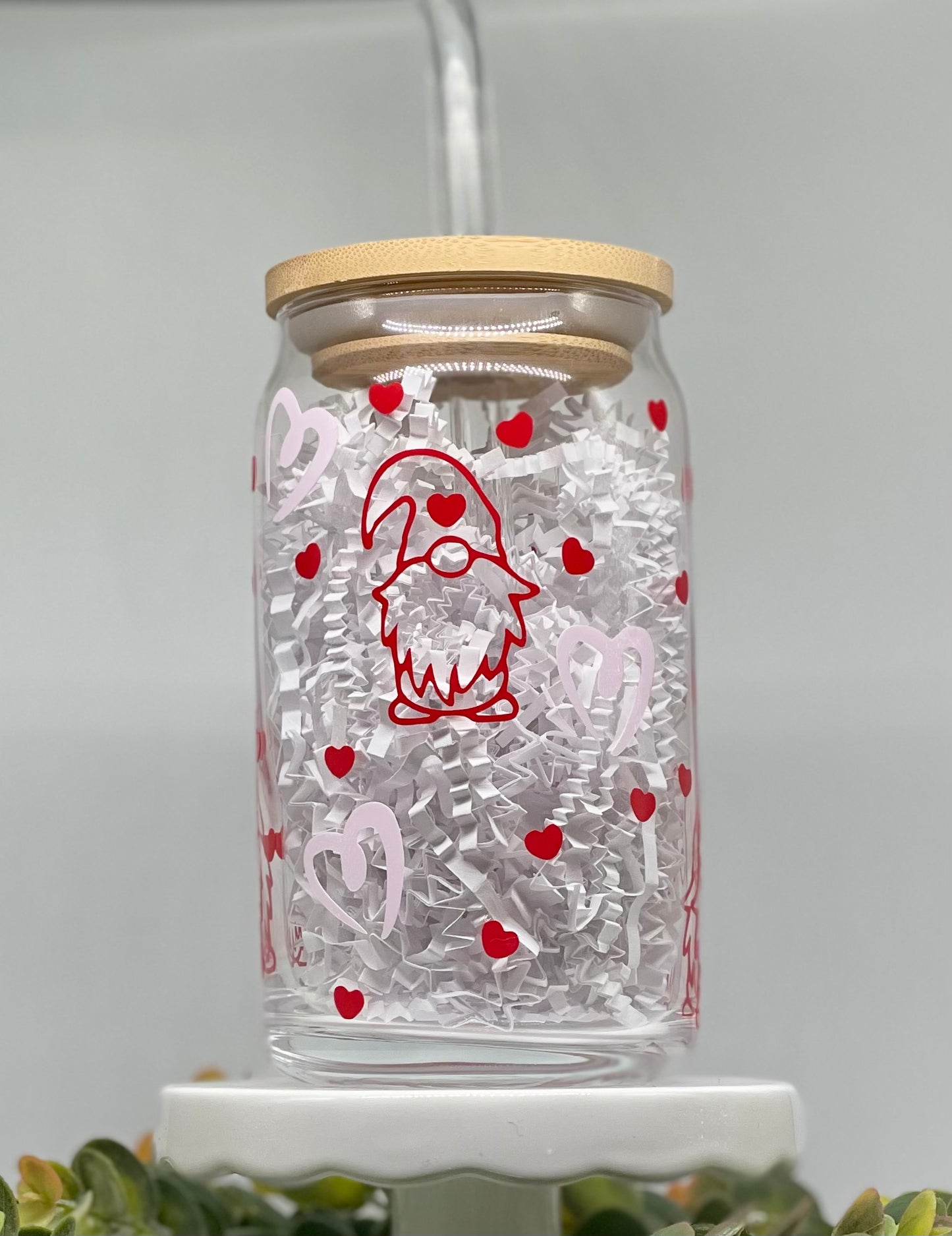 Gnome Valentines Day Cup, Color Changing, Glass Cup, Iced Coffee Cup, Beer Can