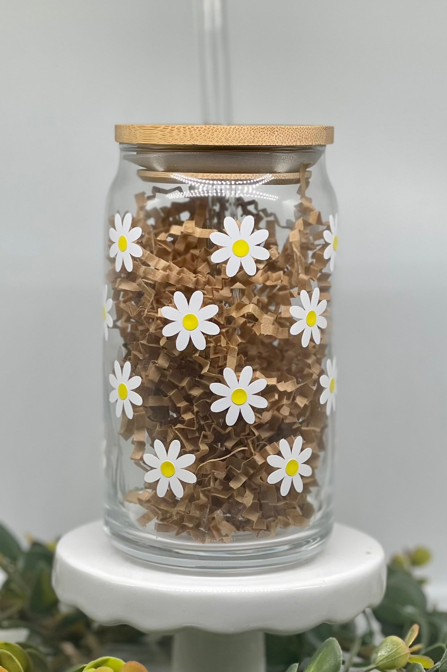 Daisy Glass Cup, Iced Coffee Cup, Beer Can